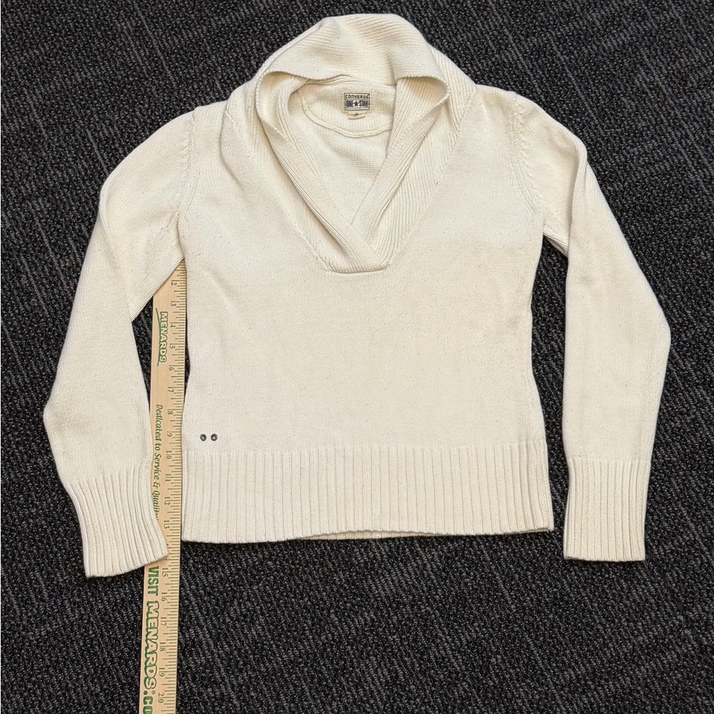 Converse One Star Women’s Cable Knit Sweater Medium Long Sleeve V-Neck Pullover